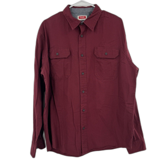 Wrangler Flex For Comfort Button‎ Up Long Sleeve Shirt Men's size LARGE Burgundy - Picture 2 of 6